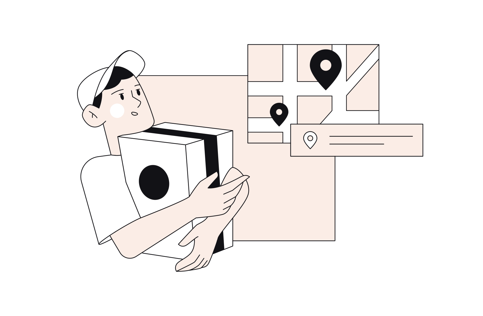 delivery, get, location, box, transportation illustration