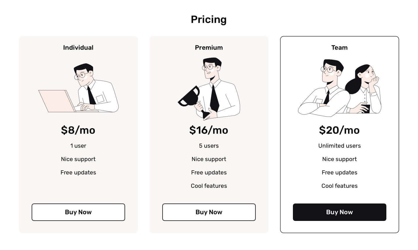 Pricing UI illustration